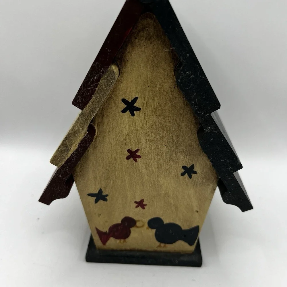 Wood Bird House Patriotic Red White Blue Flag USA 5.5x1.5 Rustic Fourth Of July
